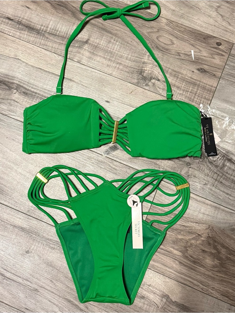 Victoria's Secret Bright Green Strappy Bandeau Bikini Set
